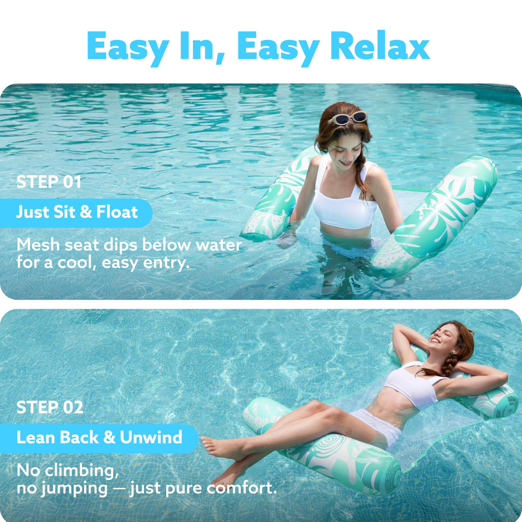 SLOOSH 4-in-1 Hammock Pool Float for Adults – Inflatable Water Lounge with Buoyant Pillows & Mesh Seat