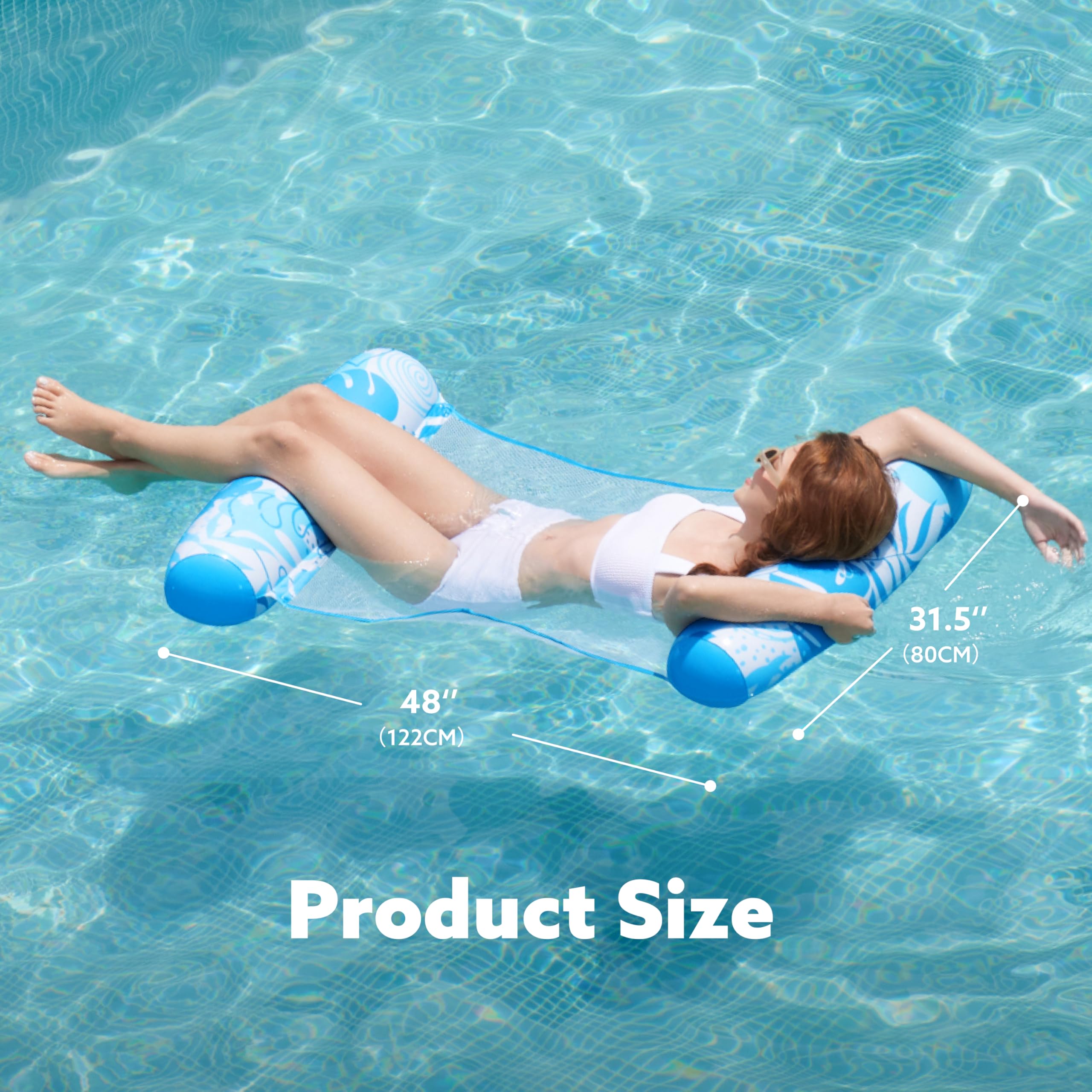 Sloosh 4-in-1 Inflatable Pool Hammock Float for Adults – Mesh Seat, Buoyant Pillows, 48x31.5 Inches (Blue)
