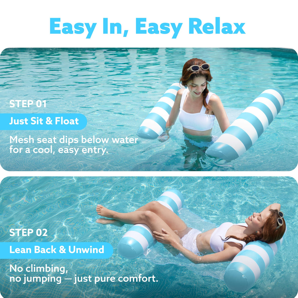 SLOOSH 4-in-1 Inflatable Pool Hammock for Adults – 200 lb Capacity, Breathable Mesh Seat, Compact Travel Design