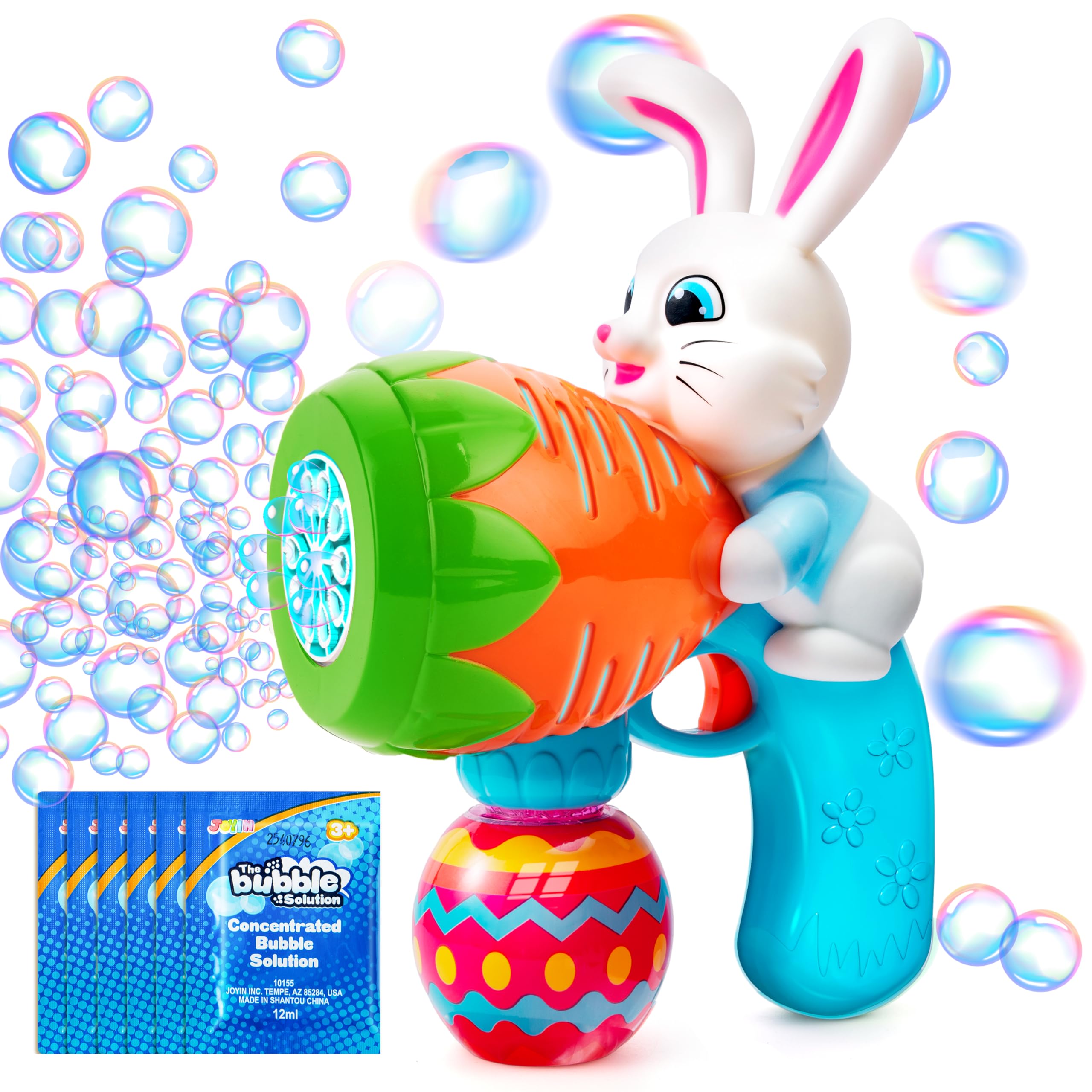 Sloosh Easter Bunny Bubble Gun with Lights for Toddlers Ages 3-8, Blue Rabbit Bubble Machine, 10000+ Bubbles/Min, Includes 6 Refills