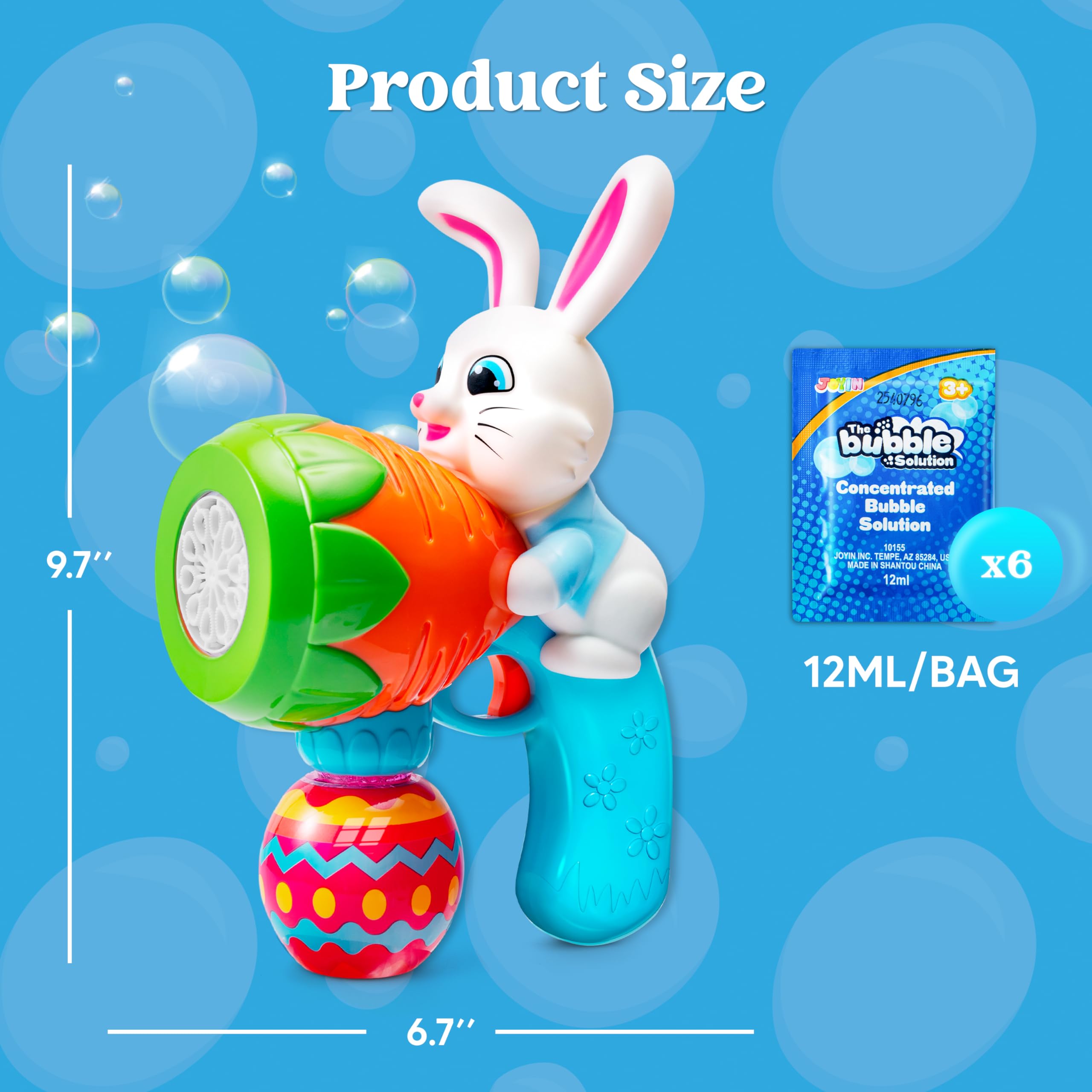Sloosh Easter Bunny Bubble Gun with Lights for Toddlers Ages 3-8, Blue Rabbit Bubble Machine, 10000+ Bubbles/Min, Includes 6 Refills