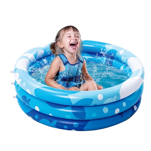 Sloosh Inflatable Kiddie Pool 34x10 Inches – Blue Fish Print Blow Up Pool for Toddlers, Ball Pit or Dog Pool