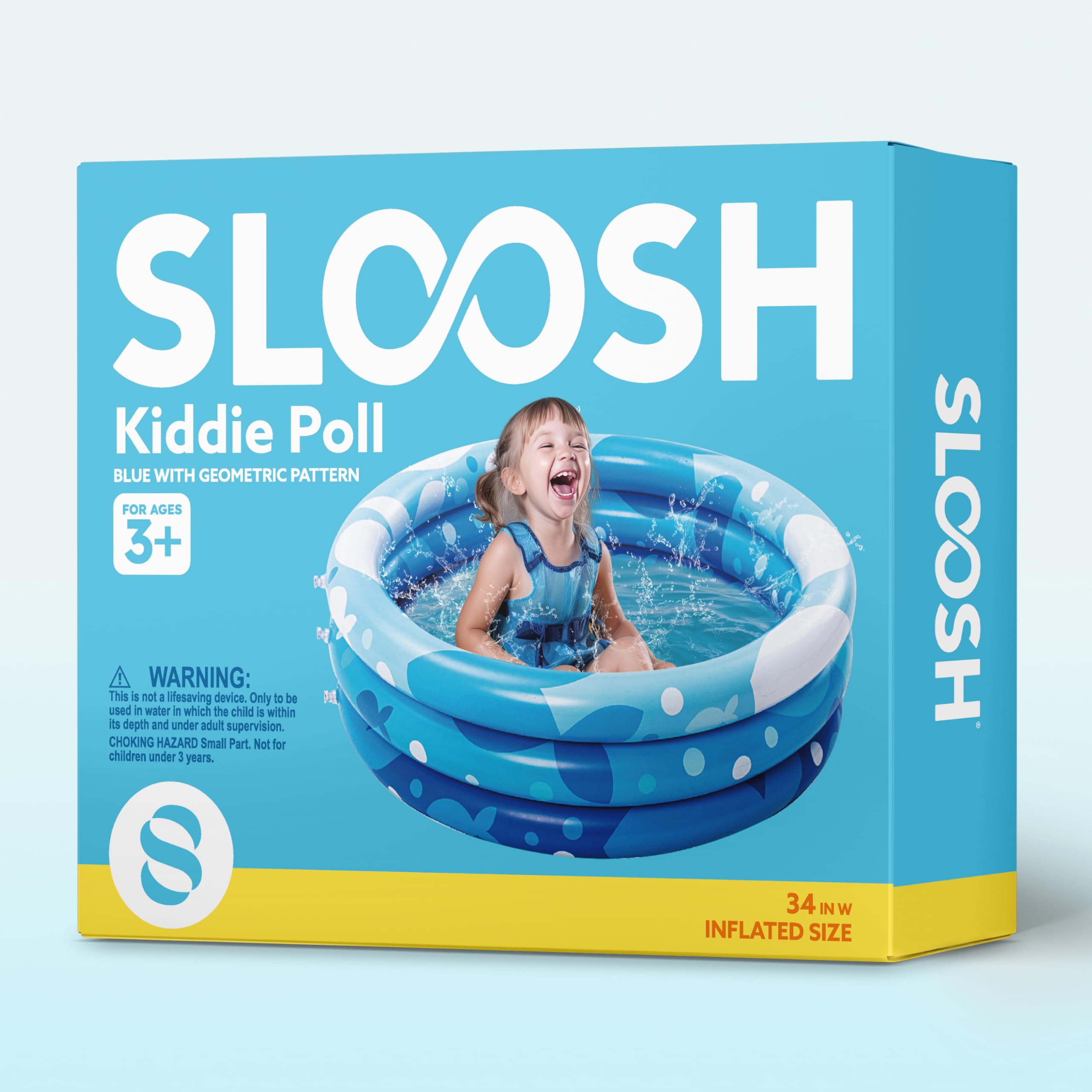Sloosh Inflatable Kiddie Pool 34x10 Inches – Blue Fish Print Blow Up Pool for Toddlers, Ball Pit or Dog Pool