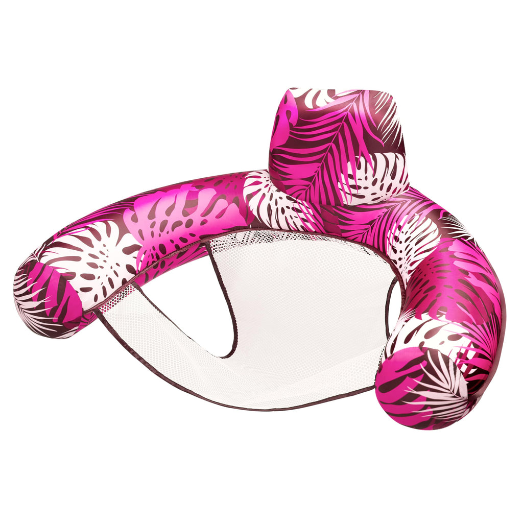 Sloosh Inflatable Pool Float for Adults – Pink Tropical Leaf Lounge Chair with Headrest, Lightweight & UV-Resistant