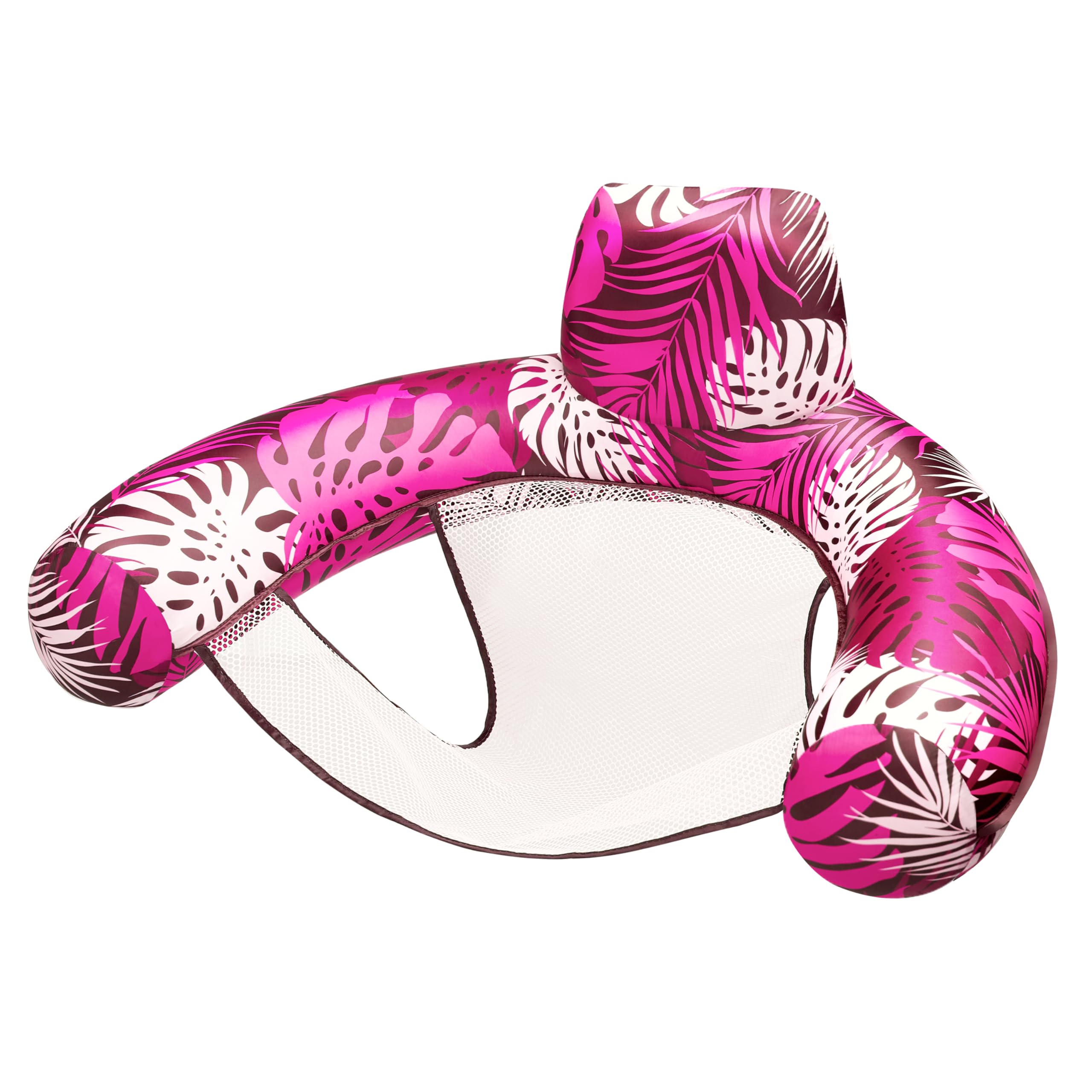 Sloosh Inflatable Pool Float for Adults – Pink Tropical Leaf Lounge Chair with Headrest, Lightweight & UV-Resistant
