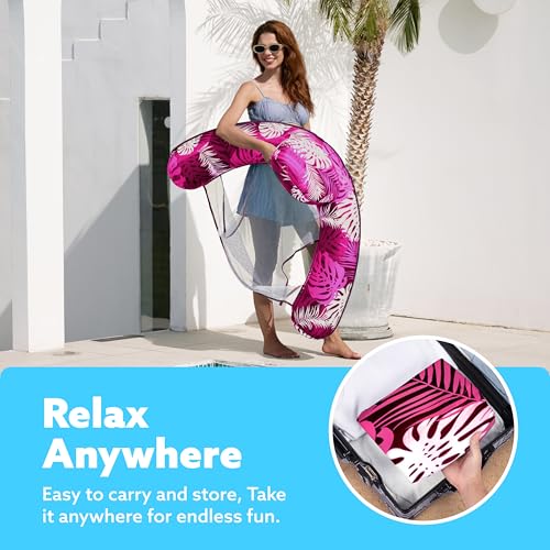 Sloosh Inflatable Pool Float for Adults – Pink Tropical Leaf Lounge Chair with Headrest, Lightweight & UV-Resistant