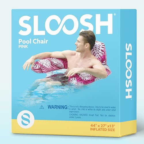 Sloosh Inflatable Pool Float for Adults – Pink Tropical Leaf Lounge Chair with Headrest, Lightweight & UV-Resistant