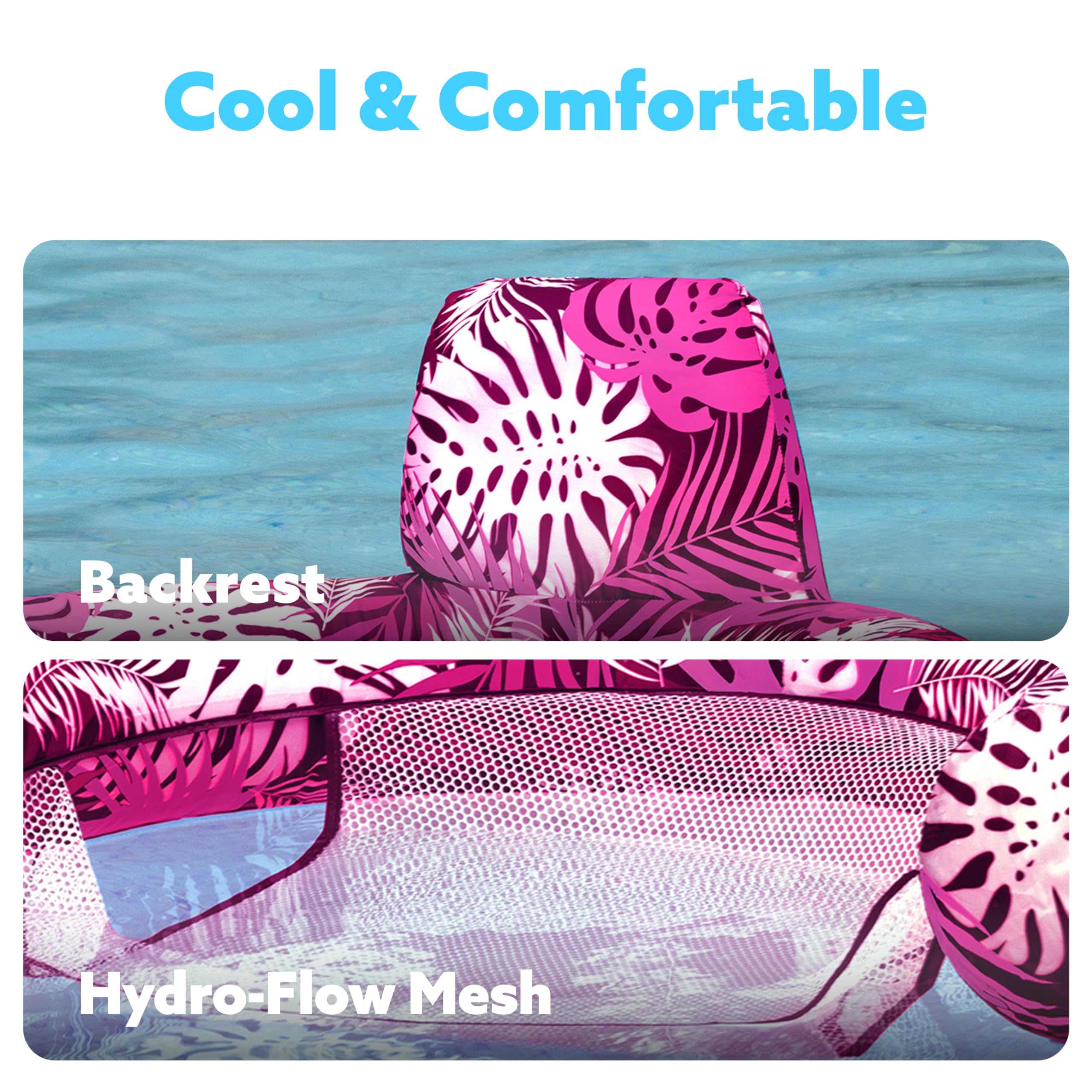 Sloosh Inflatable Pool Float for Adults – Pink Tropical Leaf Lounge Chair with Headrest, Lightweight & UV-Resistant