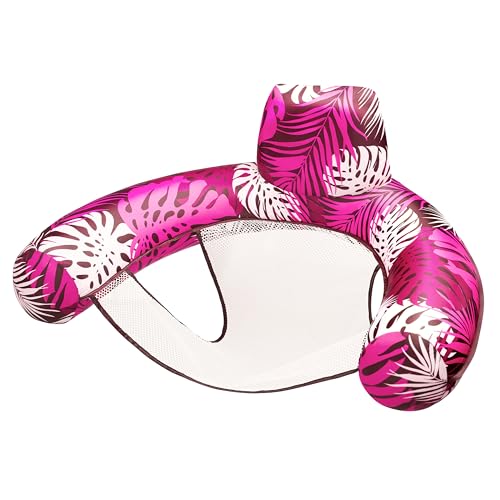 Sloosh Inflatable Pool Float for Adults – Pink Tropical Leaf Lounge Chair with Headrest, Lightweight & UV-Resistant
