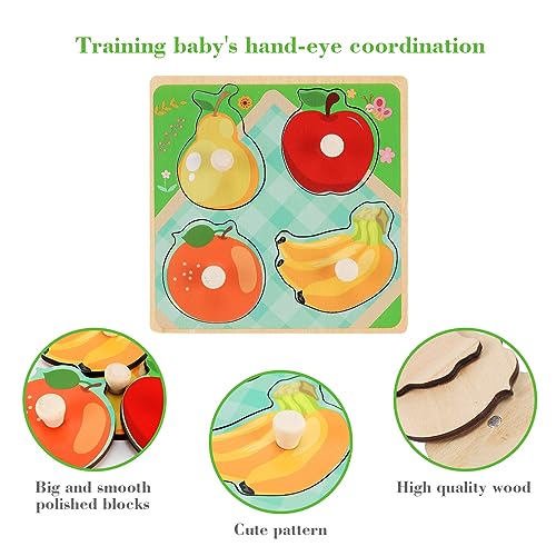 Slotic Wooden Peg Puzzles for Toddlers 1-3 – 4-Pack Farm, Dinosaur, Fruit, Marine Animals