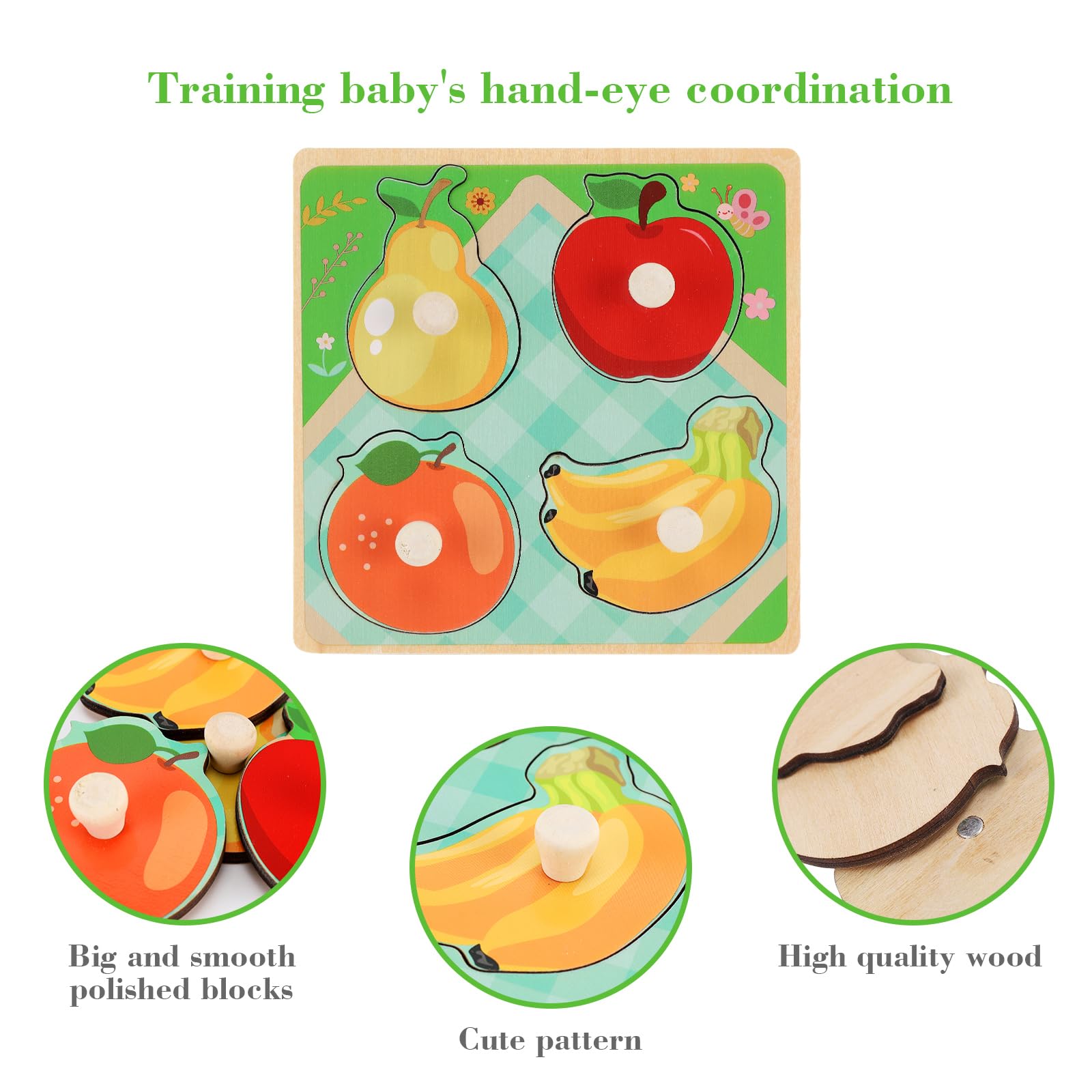 Slotic Wooden Peg Puzzles for Toddlers 1-3 – 4-Pack Farm, Dinosaur, Fruit, Marine Animals