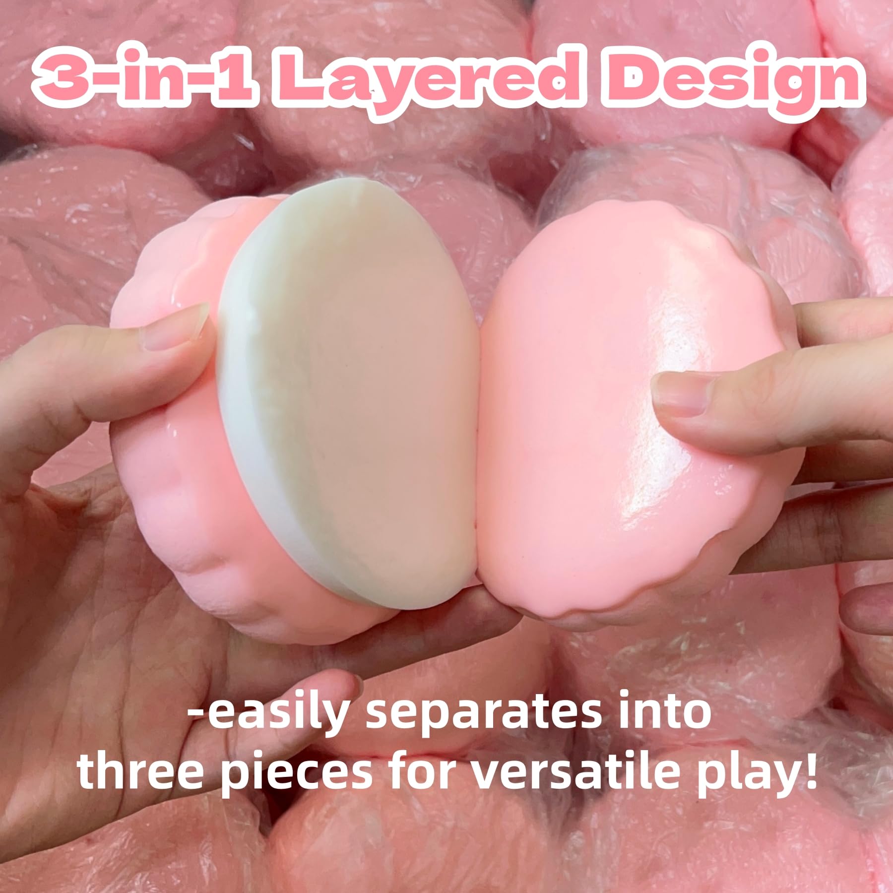 Slow Rising Cookie Squishy Toy by SUISUILE - 3-Layer Sandwich Design, Soft PU Foam, Stress Relief Squeeze Toy for Adults and Kids (Pink)