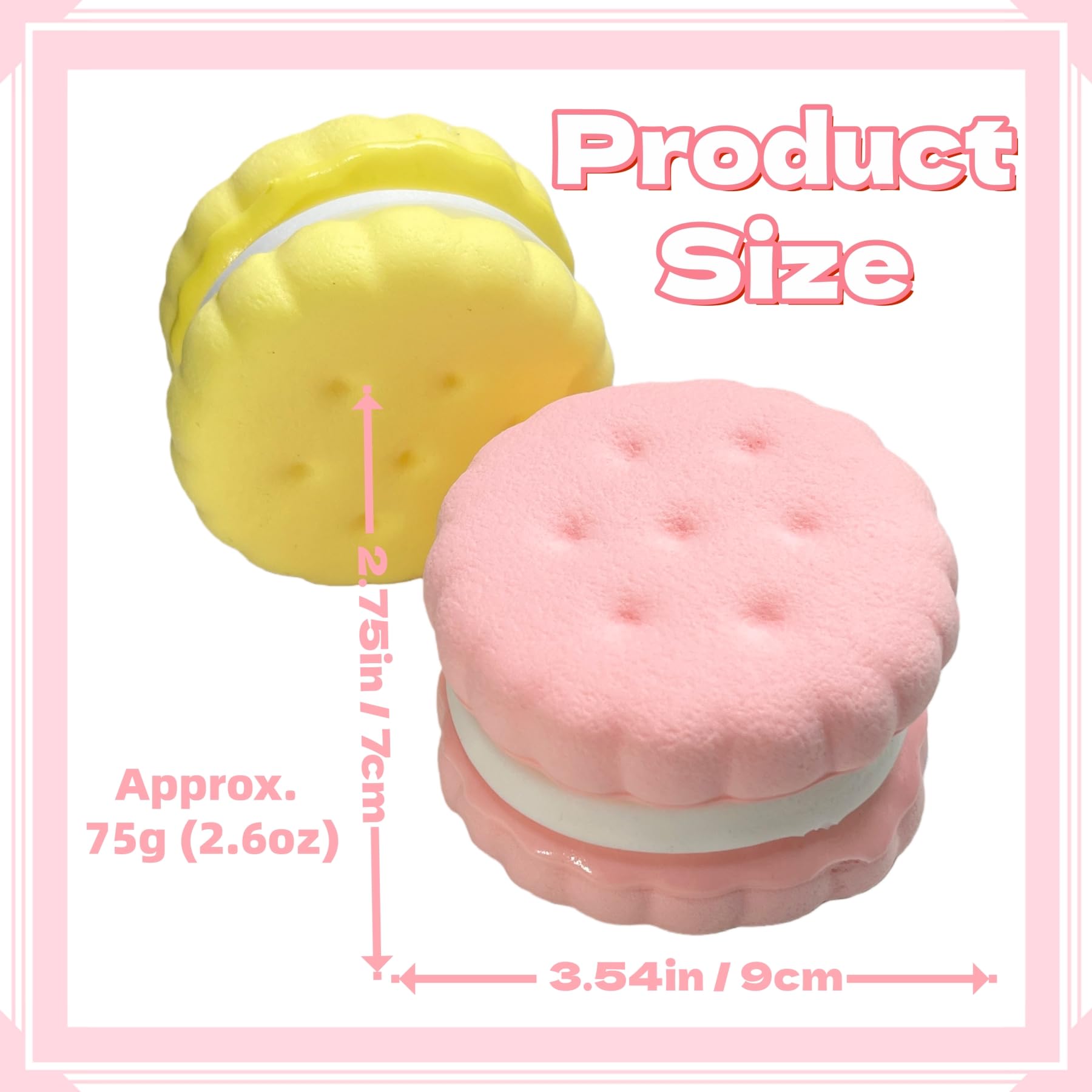 Slow Rising Cookie Squishy Toy by SUISUILE - 3-Layer Sandwich Design, Soft PU Foam, Stress Relief Squeeze Toy for Adults and Kids (Pink)