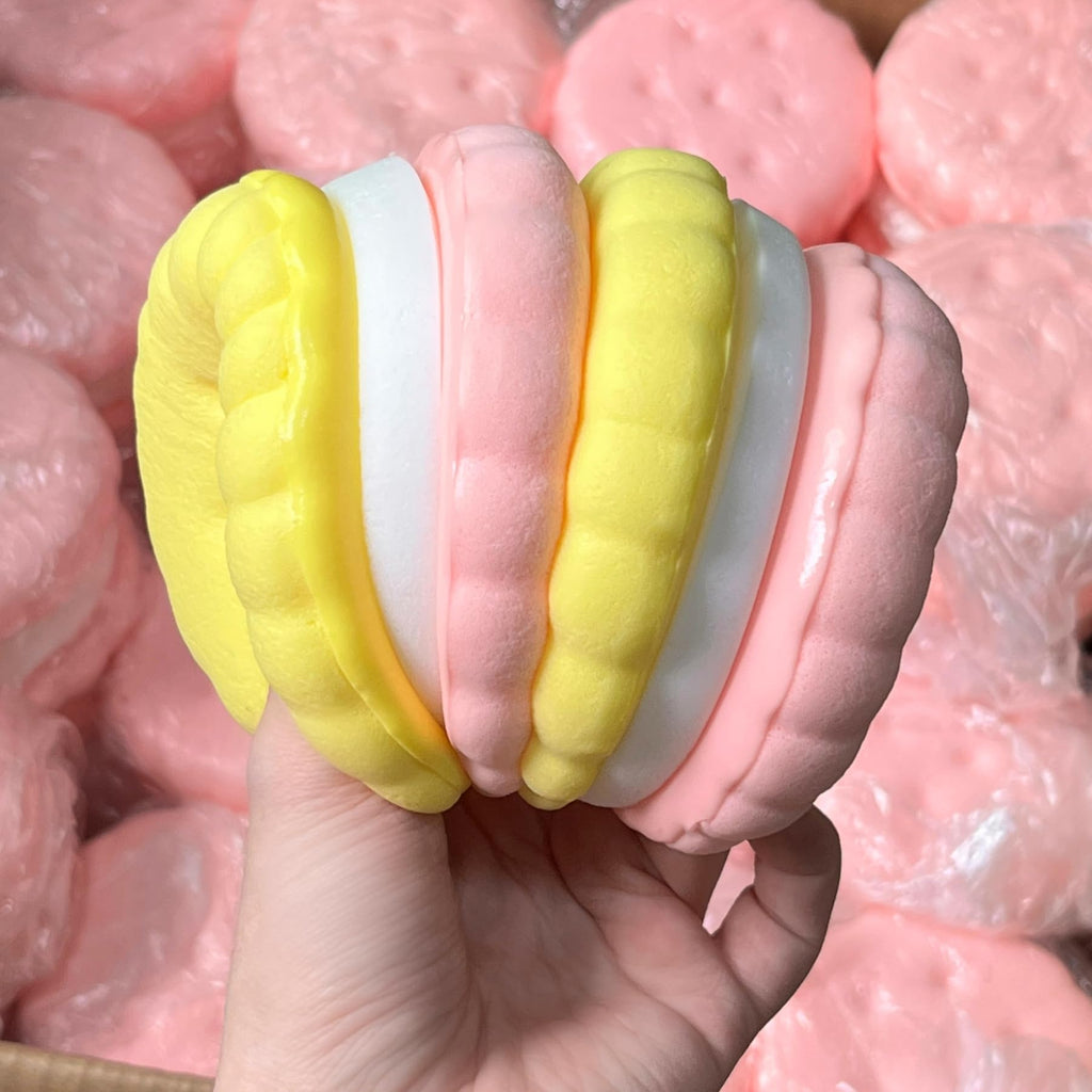 Slow Rising Cookie Squishy Toy by SUISUILE - 3-Layer Sandwich Design, Soft PU Foam, Stress Relief Squeeze Toy for Adults and Kids (Pink)