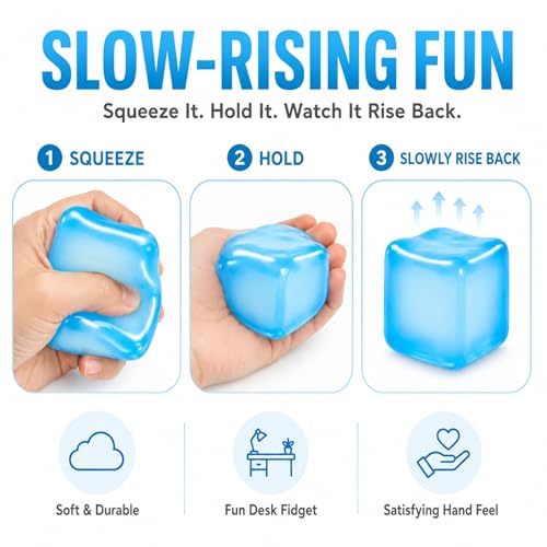 Slow-Rising Ice Cube Squishy Fidget Toy – Pink Sensory Stress Relief Cube for Desk, Travel, and Focus
