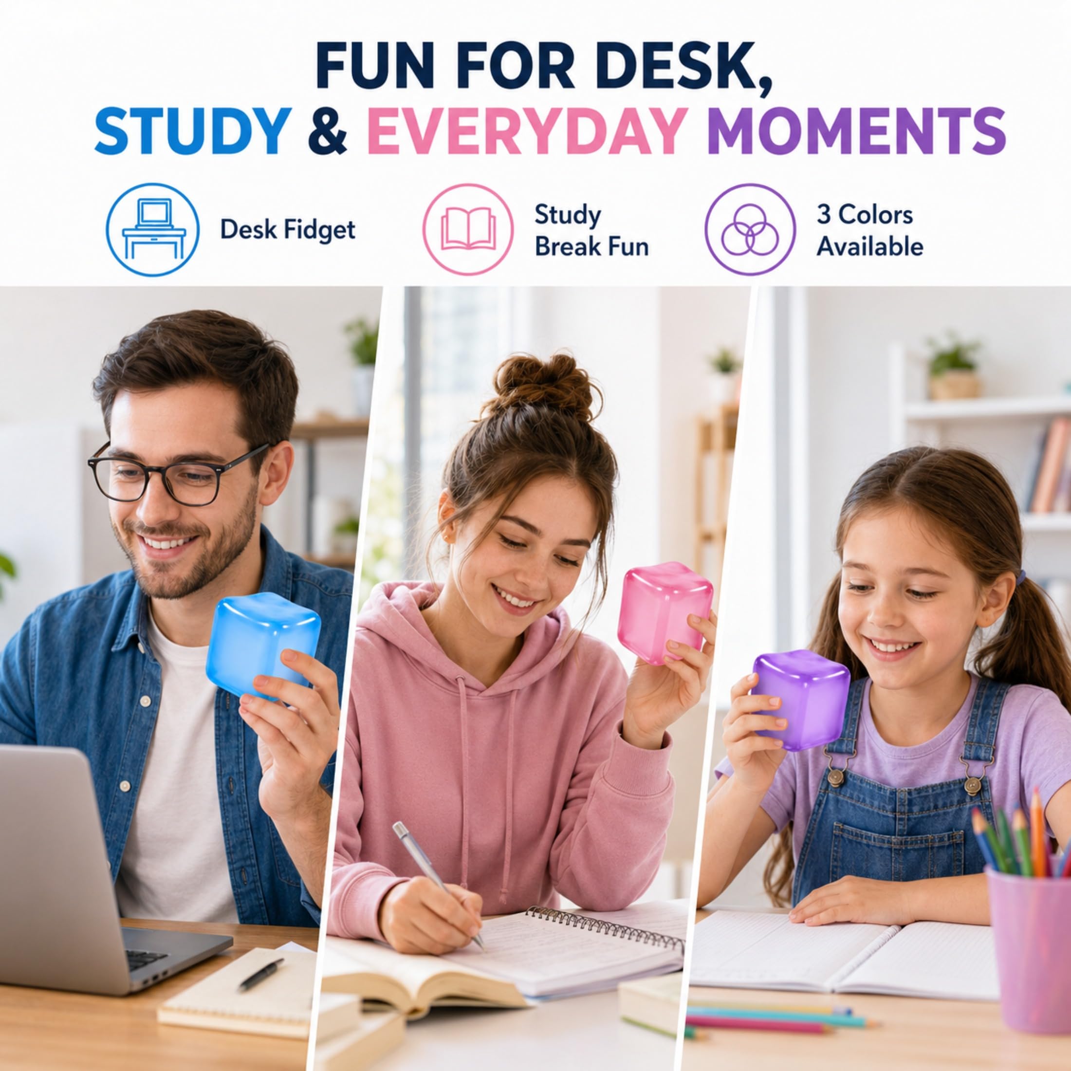 Slow-Rising Ice Cube Squishy Fidget Toy – Pink Sensory Stress Relief Cube for Desk, Travel, and Focus