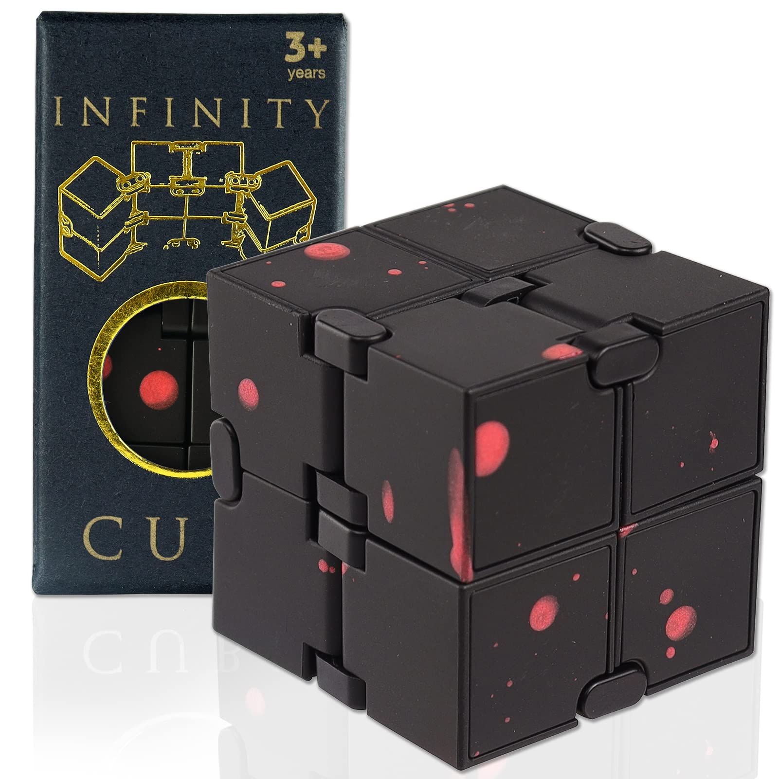 SMALL FISH Fidget Infinity Cube – Built-in Metal Endless Cube for Stress Relief, Black-Red