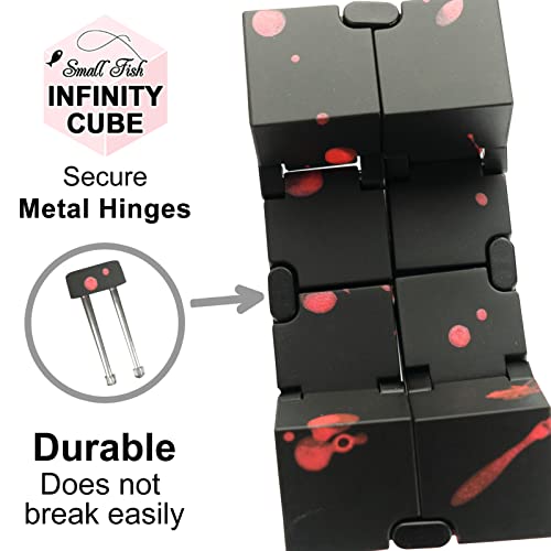 SMALL FISH Fidget Infinity Cube – Built-in Metal Endless Cube for Stress Relief, Black-Red