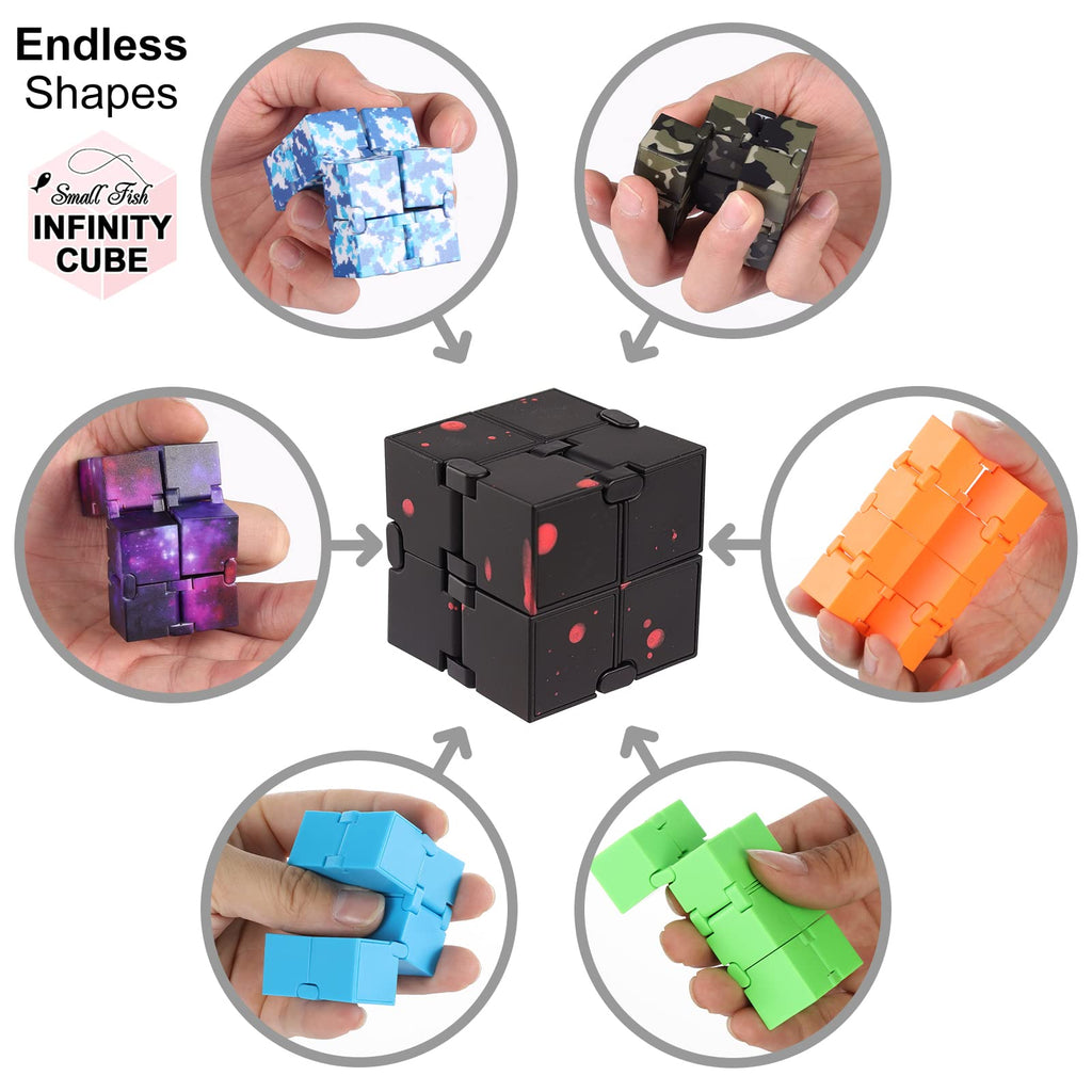 SMALL FISH Fidget Infinity Cube – Built-in Metal Endless Cube for Stress Relief, Black-Red
