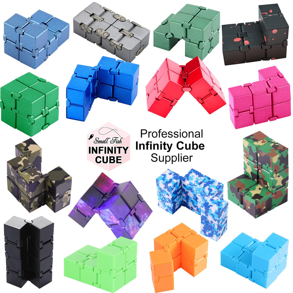 SMALL FISH Fidget Infinity Cube – Built-in Metal Endless Cube for Stress Relief, Black-Red