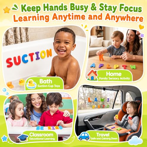 SMALL FISH Sensory Alphabet Toys: 26 Textured Letters with Suction Cups for Learning and Fidgeting