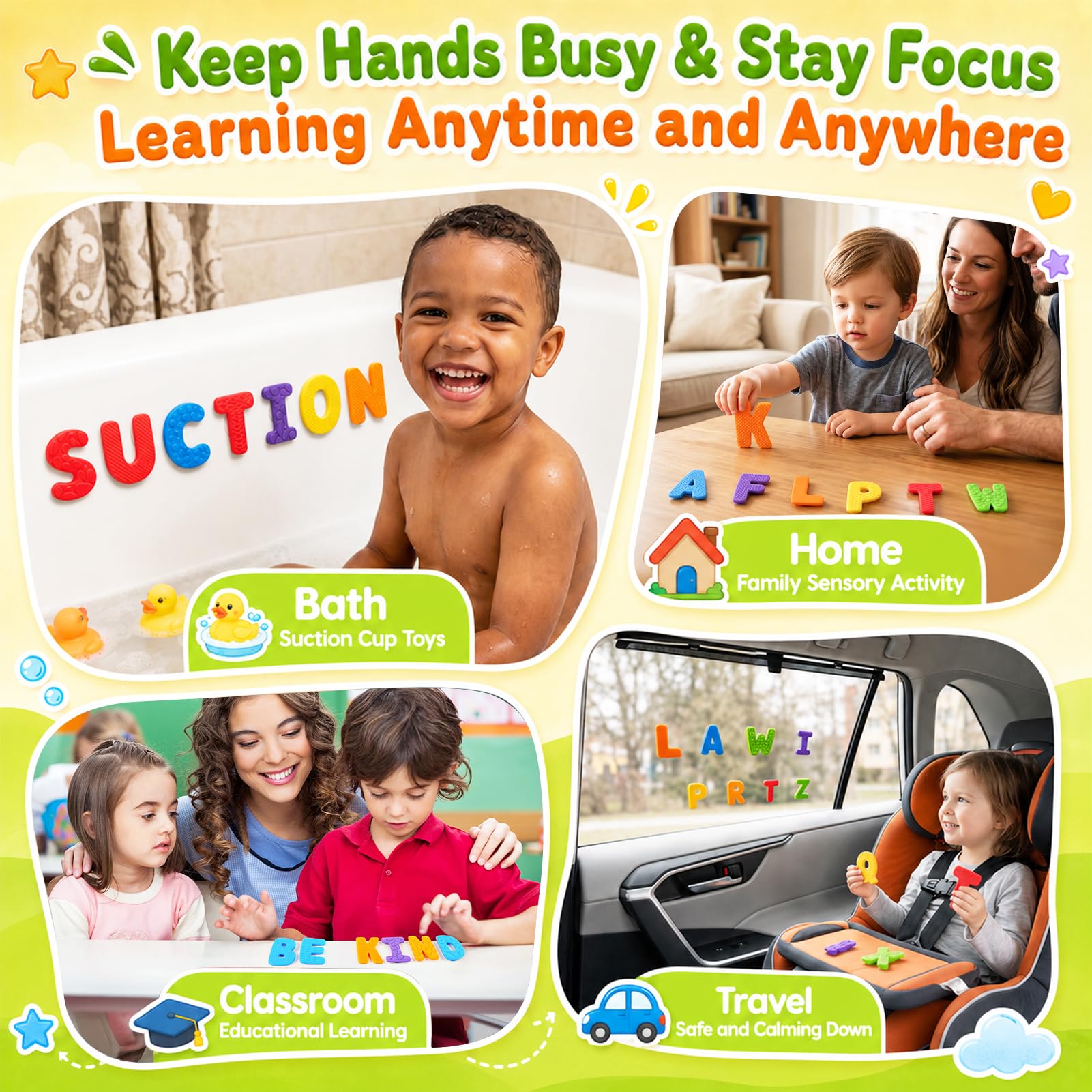 SMALL FISH Sensory Alphabet Toys: 26 Textured Letters with Suction Cups for Learning and Fidgeting