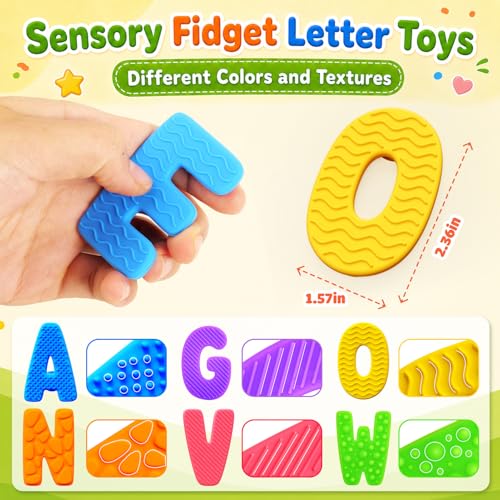 SMALL FISH Sensory Alphabet Toys: 26 Textured Letters with Suction Cups for Learning and Fidgeting