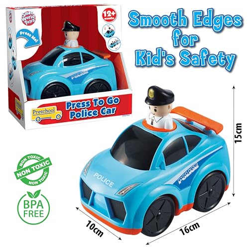 Small World Toys Press 'n Go Police Car - Push Toy for Toddlers 1-3, Pretend Play Rescue Vehicle