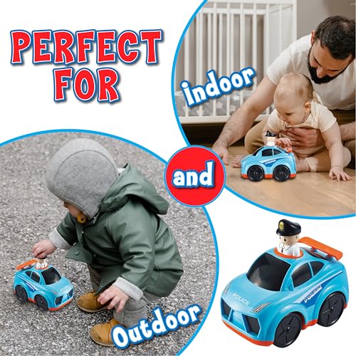 Small World Toys Press 'n Go Police Car - Push Toy for Toddlers 1-3, Pretend Play Rescue Vehicle