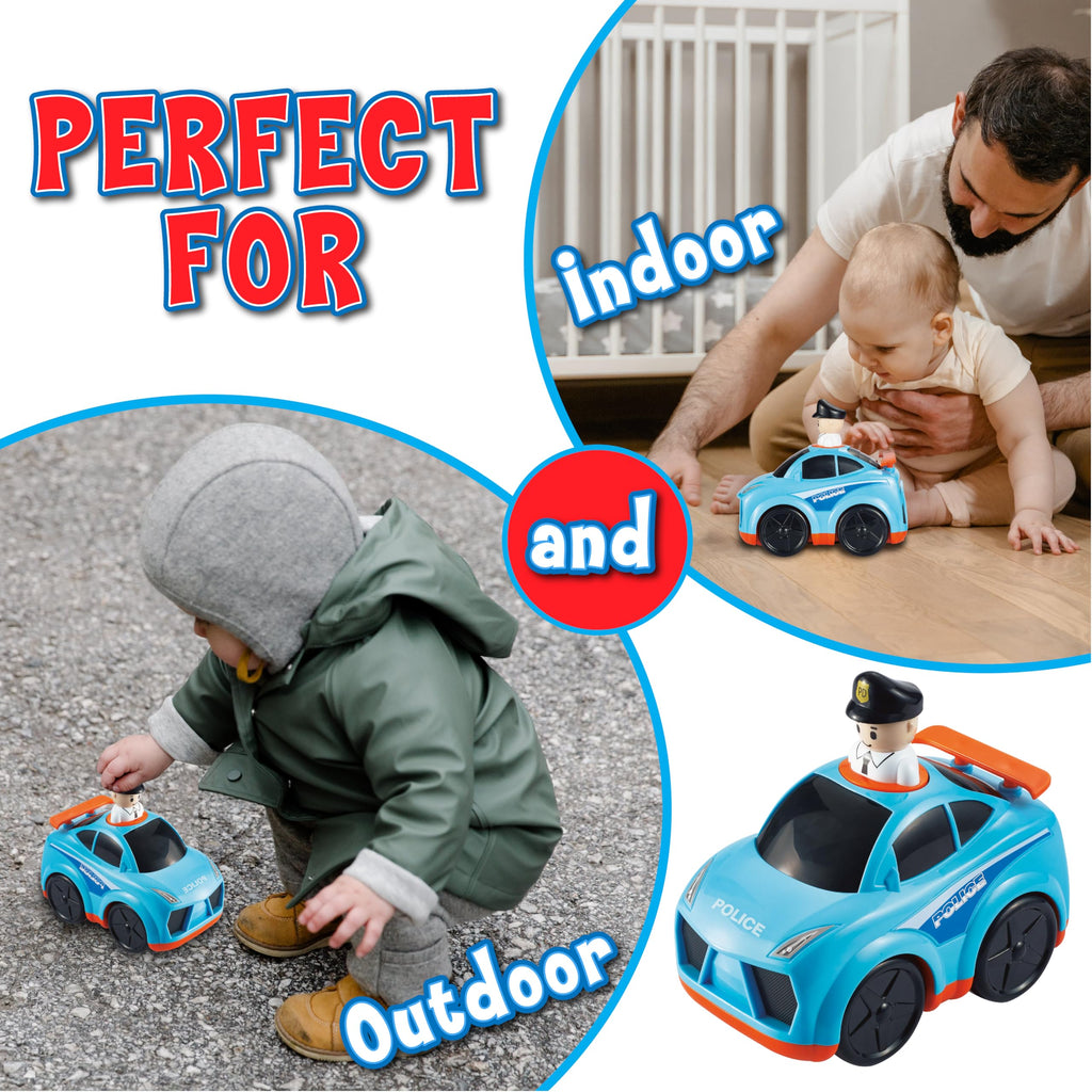 Small World Toys Press 'n Go Police Car - Push Toy for Toddlers 1-3, Pretend Play Rescue Vehicle
