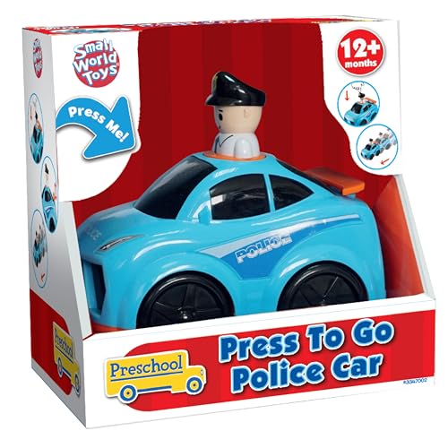 Small World Toys Press 'n Go Police Car - Push Toy for Toddlers 1-3, Pretend Play Rescue Vehicle