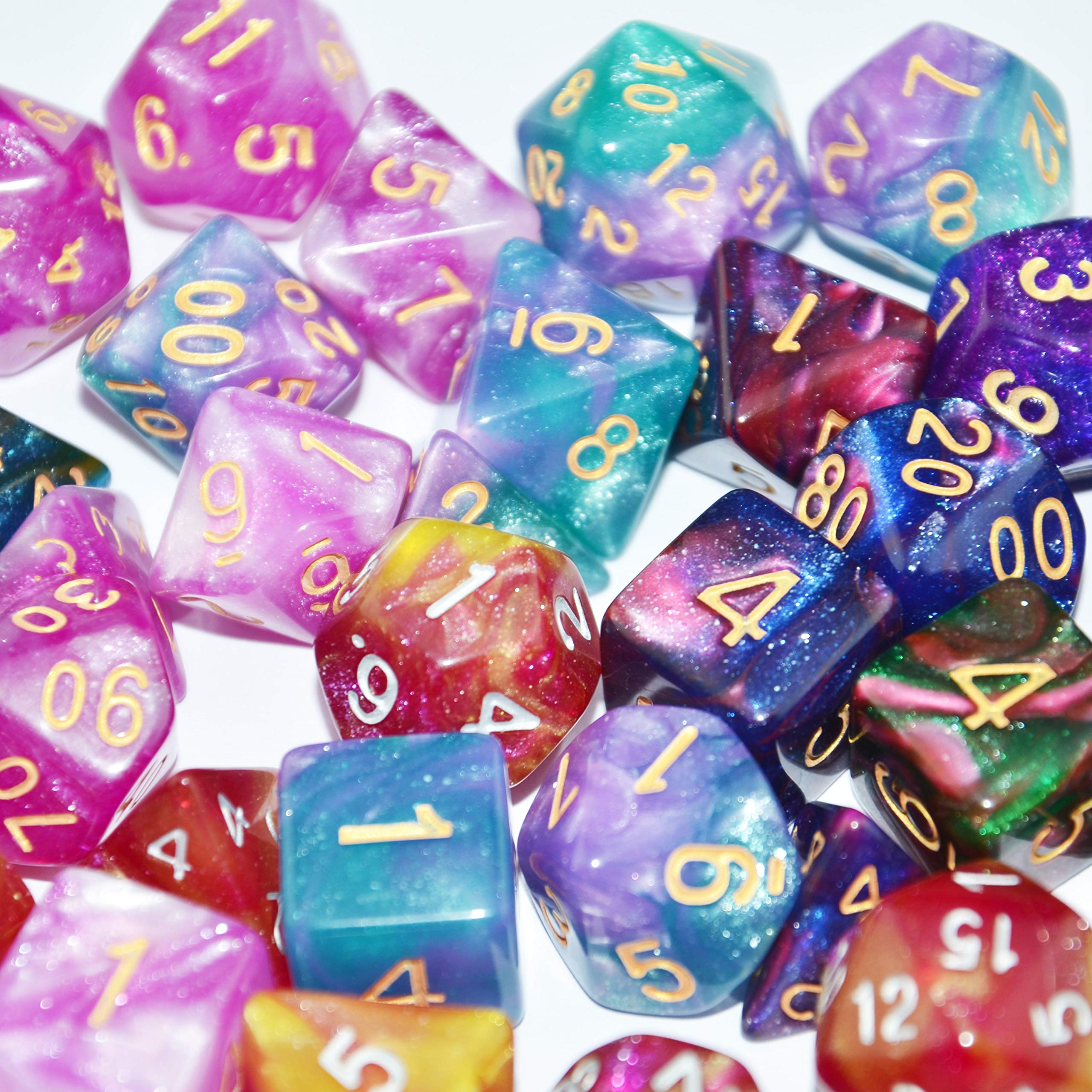 SmartDealsPro 42-Piece Glitter Polyhedral Dice Set (6 Complete Sets) with Pouches for D&D, MTG, RPG