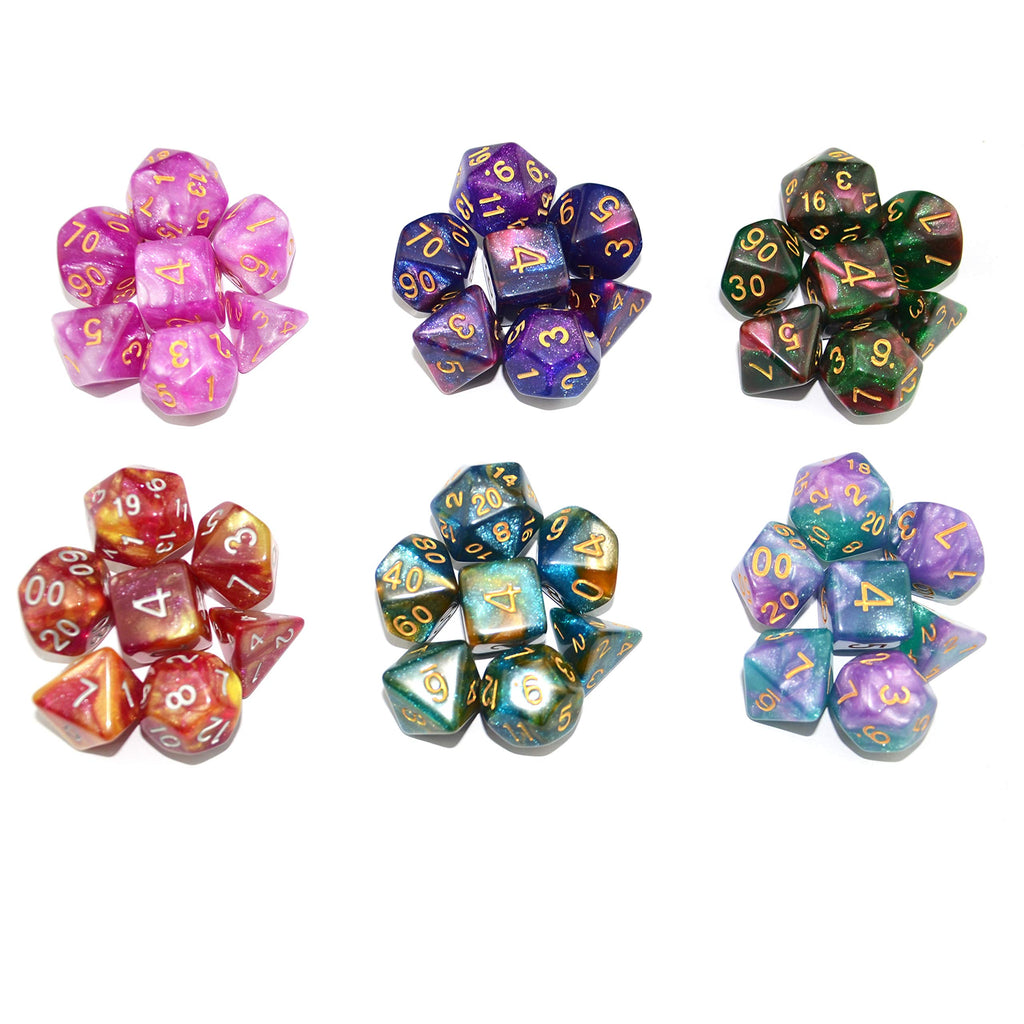SmartDealsPro 42-Piece Glitter Polyhedral Dice Set (6 Complete Sets) with Pouches for D&D, MTG, RPG