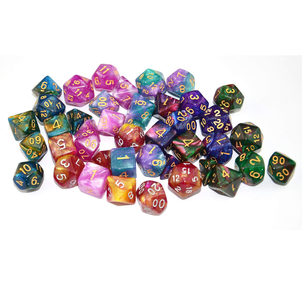 SmartDealsPro 42-Piece Glitter Polyhedral Dice Set (6 Complete Sets) with Pouches for D&D, MTG, RPG