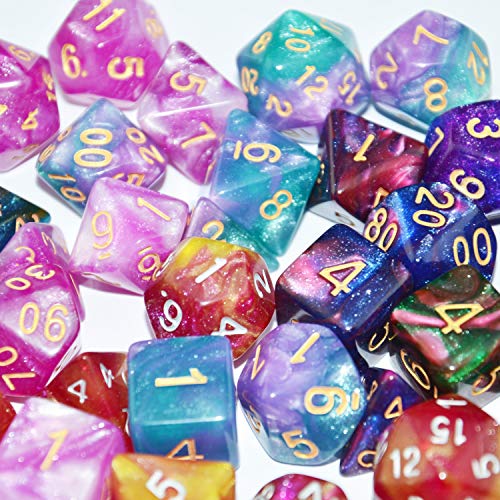 SmartDealsPro 42-Piece Glitter Polyhedral Dice Set (6 Complete Sets) with Pouches for D&D, MTG, RPG