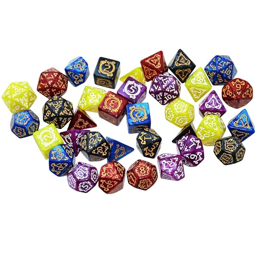 SmartDealsPro 5 Polyhedral Dice Sets (35 Dice) with Pouches – Acrylic D&D Dice with Gold Numbers
