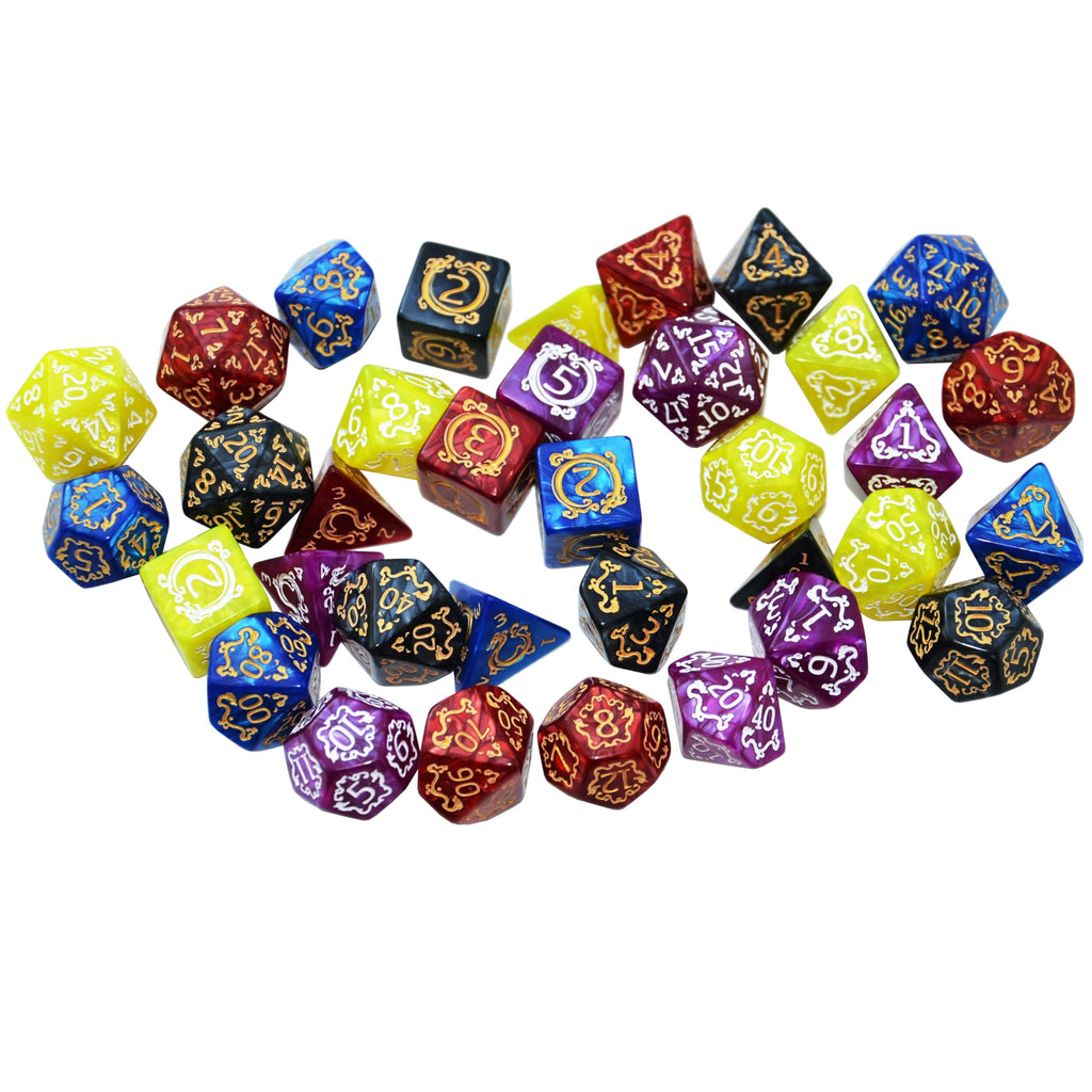 SmartDealsPro 5 Polyhedral Dice Sets (35 Dice) with Pouches – Acrylic D&D Dice with Gold Numbers