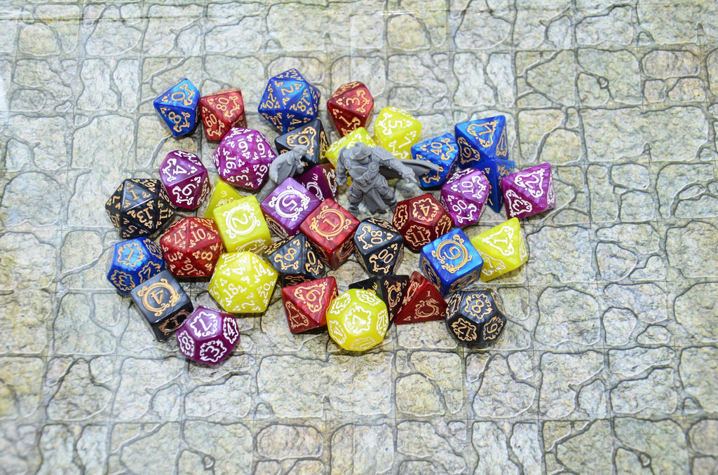 SmartDealsPro 5 Polyhedral Dice Sets (35 Dice) with Pouches – Acrylic D&D Dice with Gold Numbers
