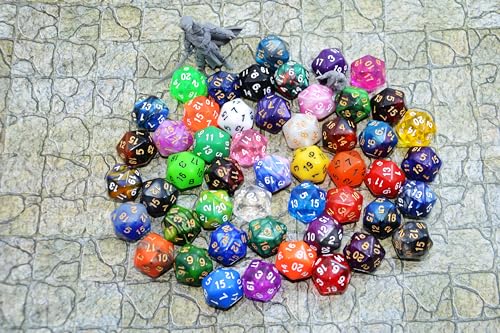 SmartDealsPro 50-Pack D20 Dice Set – Mixed Colors, 22mm Polyhedral Dice with Velvet Pouch for DND, MTG, RPG & Tabletop Games