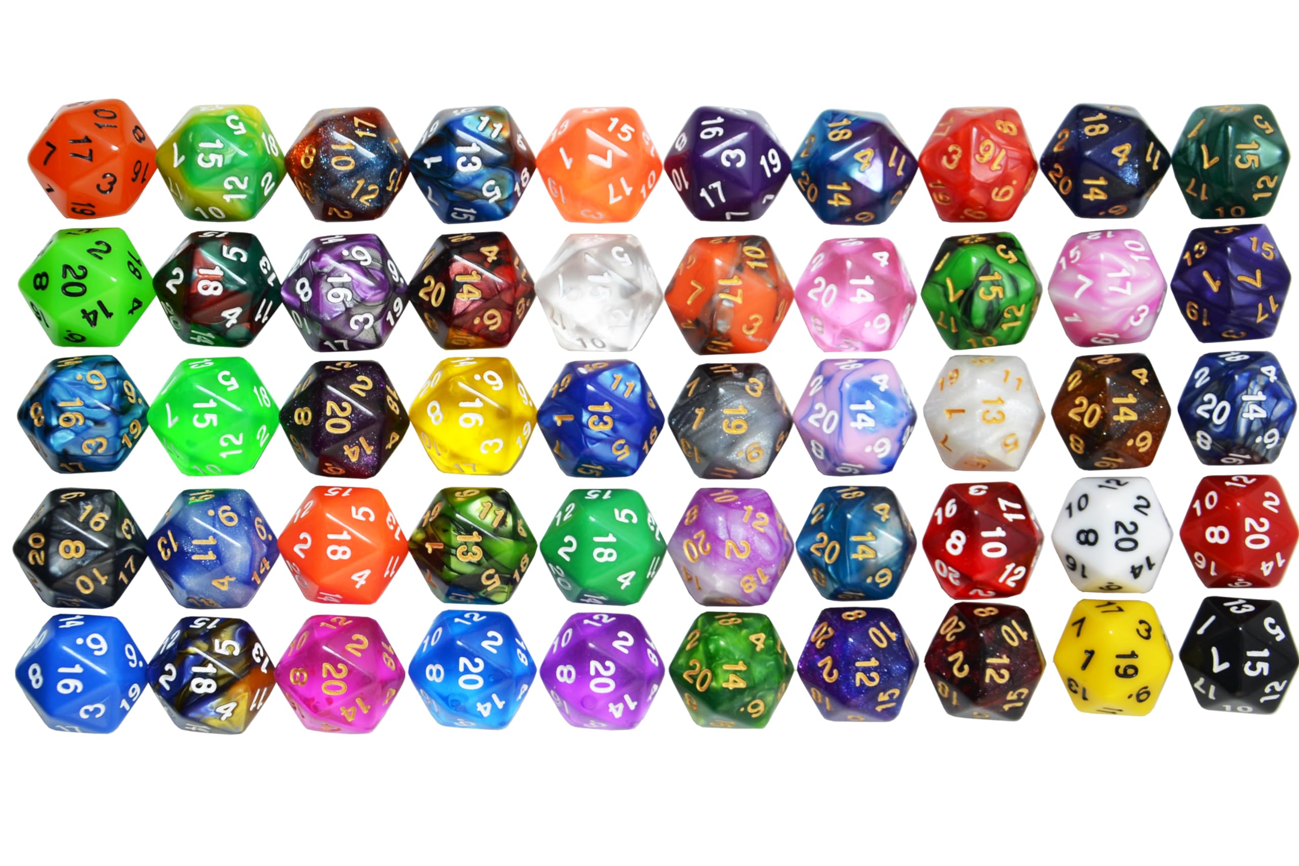 SmartDealsPro 50-Pack D20 Dice Set – Mixed Colors, 22mm Polyhedral Dice with Velvet Pouch for DND, MTG, RPG & Tabletop Games