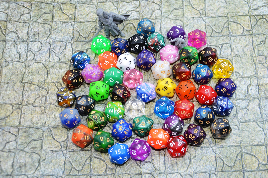 SmartDealsPro 50-Pack D20 Dice Set – Mixed Colors, 22mm Polyhedral Dice with Velvet Pouch for DND, MTG, RPG & Tabletop Games