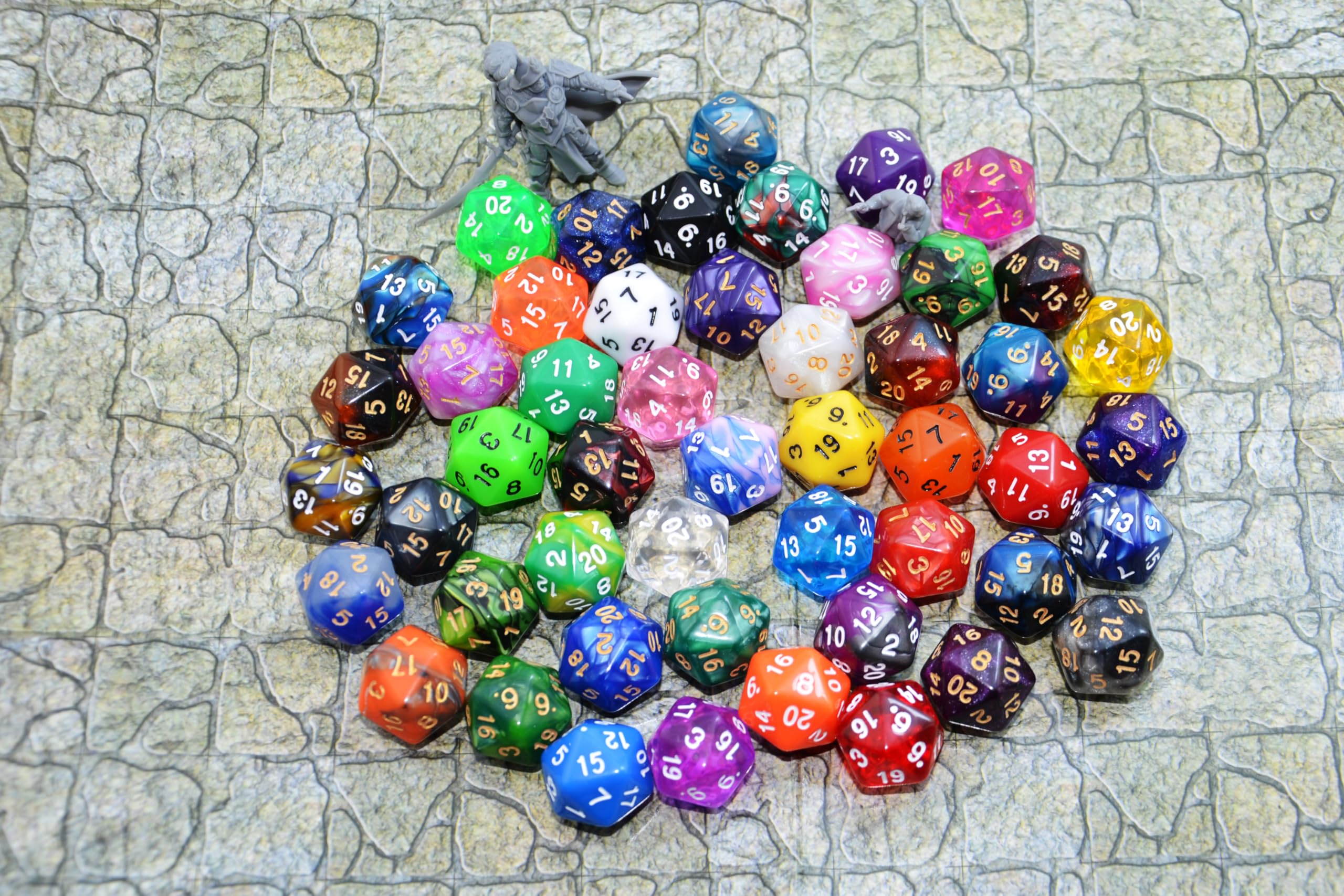 SmartDealsPro 50-Pack D20 Dice Set – Mixed Colors, 22mm Polyhedral Dice with Velvet Pouch for DND, MTG, RPG & Tabletop Games