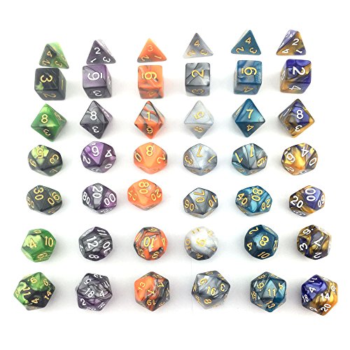 SmartDealsPro Double-Colors Polyhedral Dice Sets – 42 Acrylic Dice with 7 Pouches for D&D RPG MTG
