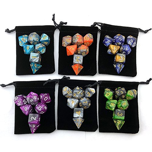 SmartDealsPro Double-Colors Polyhedral Dice Sets – 42 Acrylic Dice with 7 Pouches for D&D RPG MTG