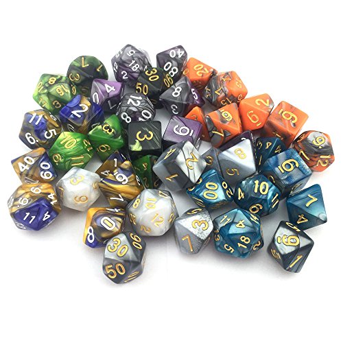 SmartDealsPro Double-Colors Polyhedral Dice Sets – 42 Acrylic Dice with 7 Pouches for D&D RPG MTG