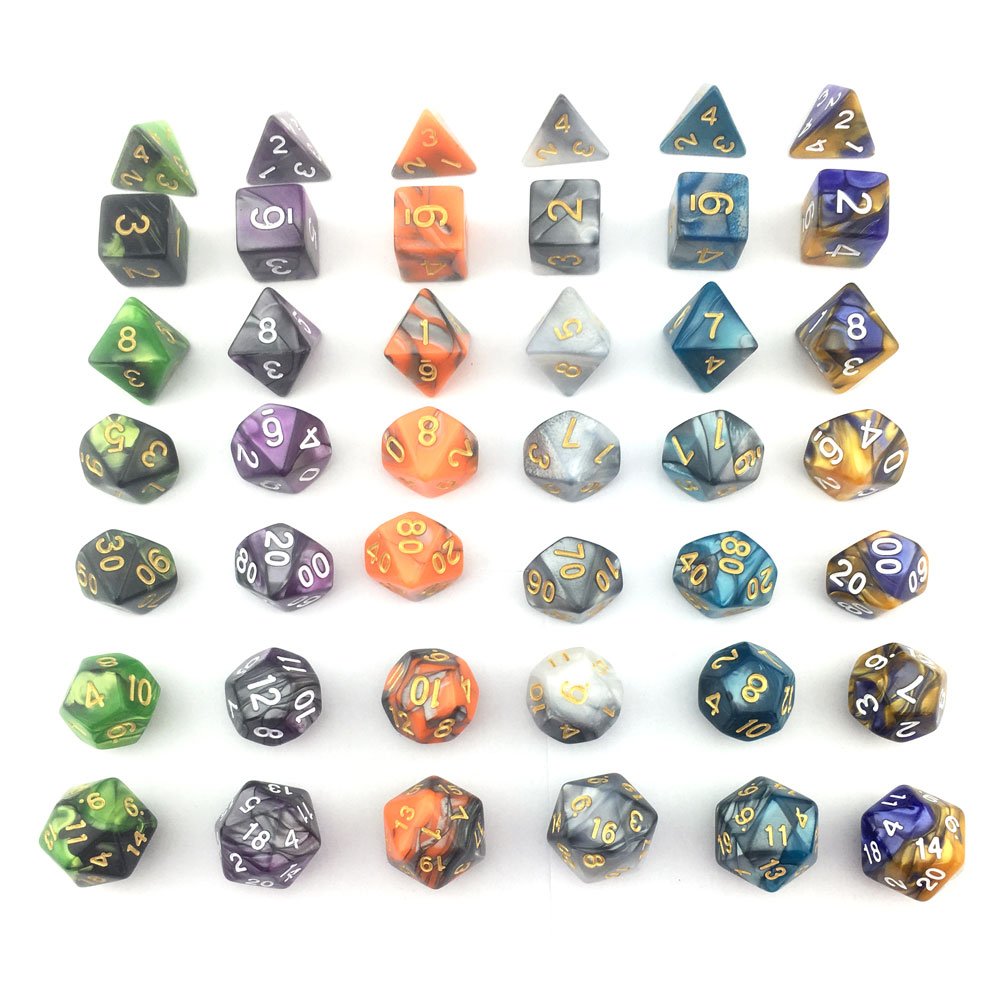 SmartDealsPro Double-Colors Polyhedral Dice Sets – 42 Acrylic Dice with 7 Pouches for D&D RPG MTG