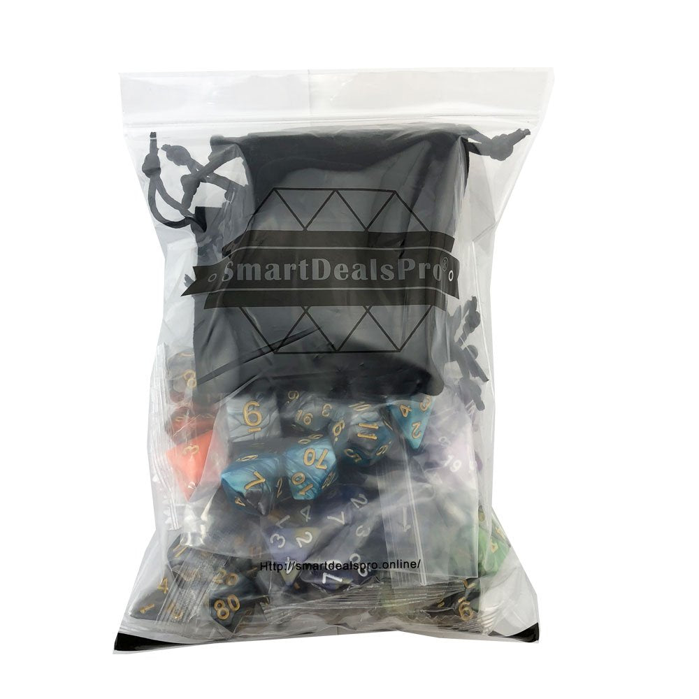 SmartDealsPro Double-Colors Polyhedral Dice Sets – 42 Acrylic Dice with 7 Pouches for D&D RPG MTG