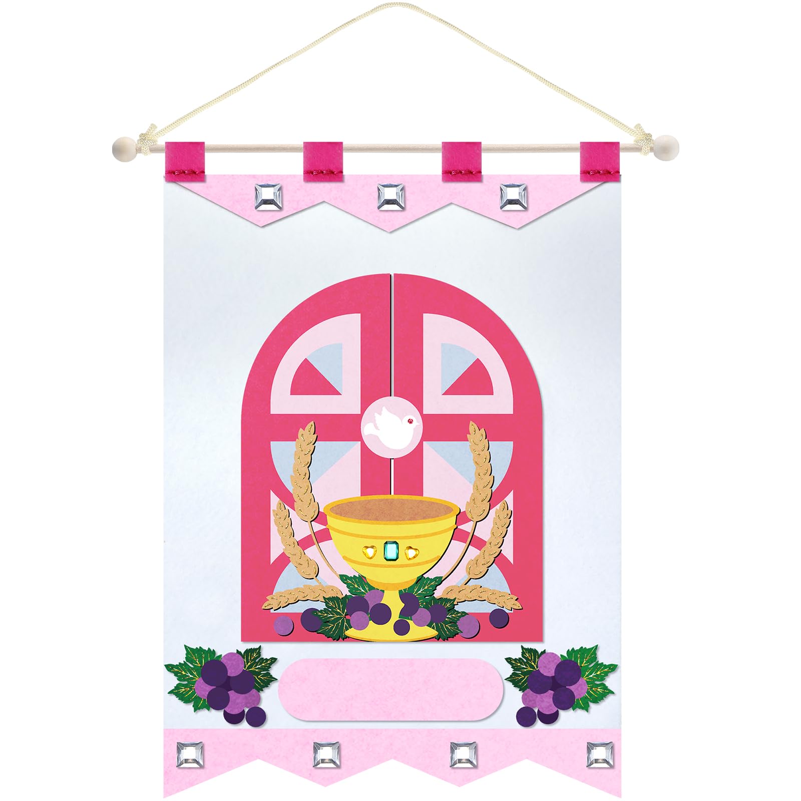 SmoothNovelty First Communion Banner Kit – Pink Felt 9x12 Inch with Wooden Stick