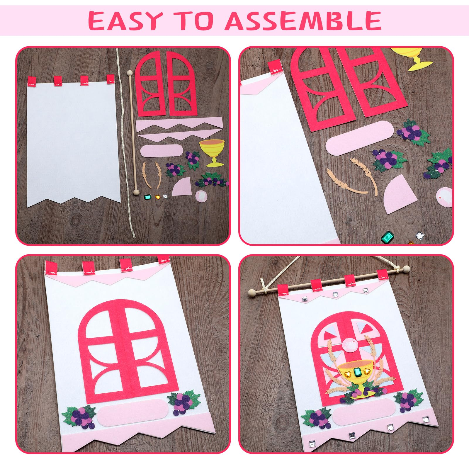 SmoothNovelty First Communion Banner Kit – Pink Felt 9x12 Inch with Wooden Stick