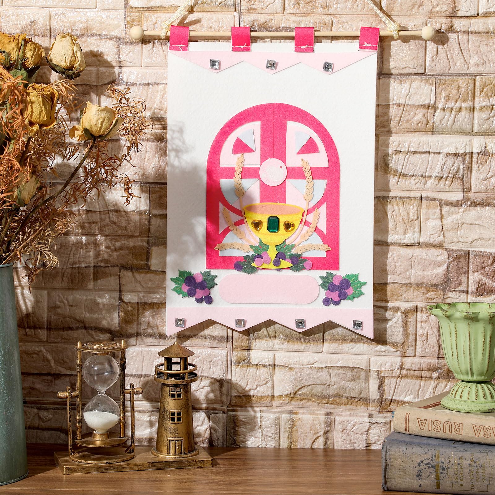 SmoothNovelty First Communion Banner Kit – Pink Felt 9x12 Inch with Wooden Stick